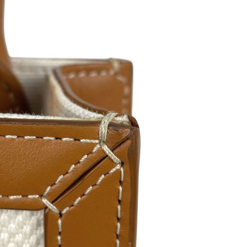 Celine Mini Vertical Cabas 2WAY Shoulder Bag Logo Tote Canvas Ivory Brown Women