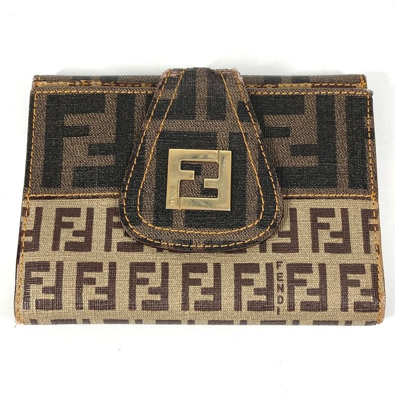 Fendi Bifold Wallet Zucca Logo Zucchino Leather /PVC Brown