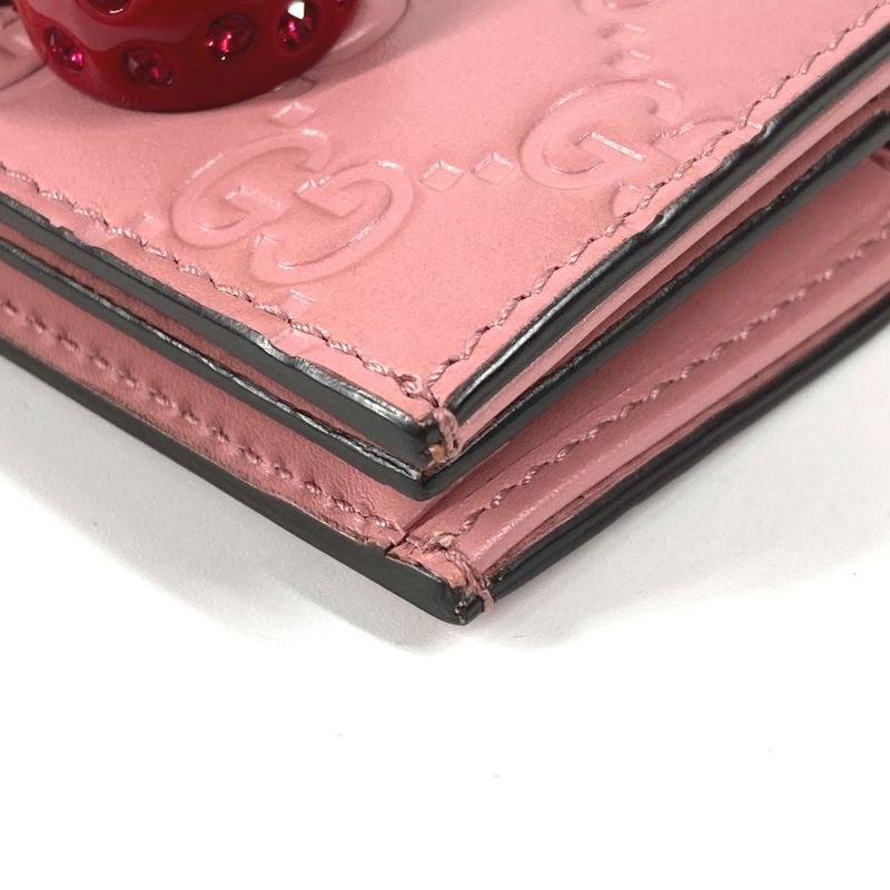 Gucci Bifold Wallet Cherry 476050 Striped Leather Pink