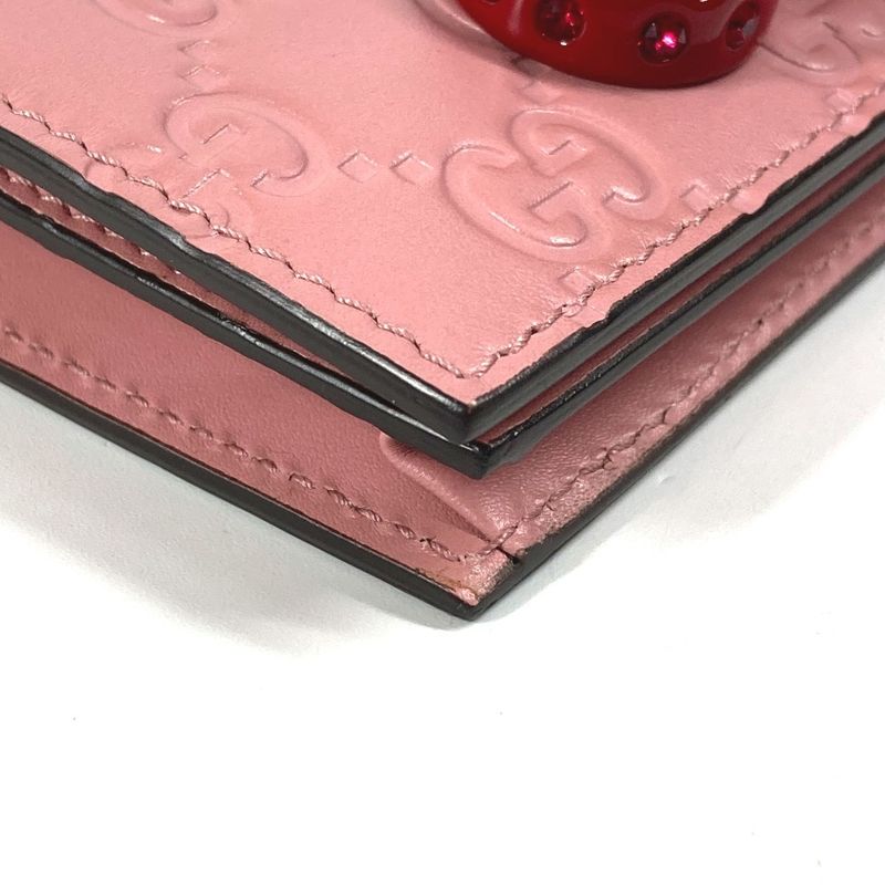 Gucci Bifold Wallet Cherry 476050 Striped Leather Pink