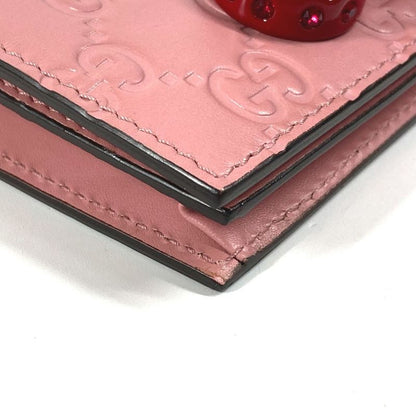 Gucci Bifold Wallet Cherry 476050 Striped Leather Pink