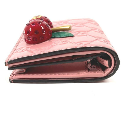 Gucci Bifold Wallet Cherry 476050 Striped Leather Pink
