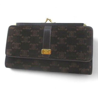 Celine Gusset Long Wallet 3 Fold Gold Hardware Brown Suede Made In Italy