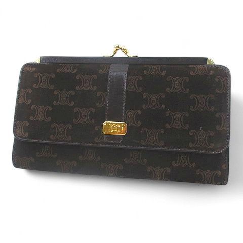 Celine Gusset Long Wallet 3 Fold Gold Hardware Brown Suede Made In Italy
