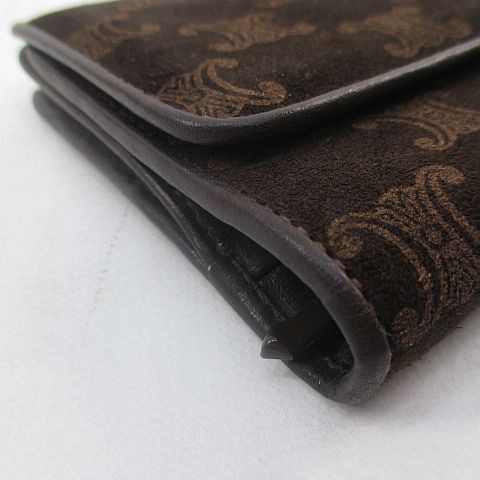 Celine Gusset Long Wallet 3 Fold Gold Hardware Brown Suede Made In Italy