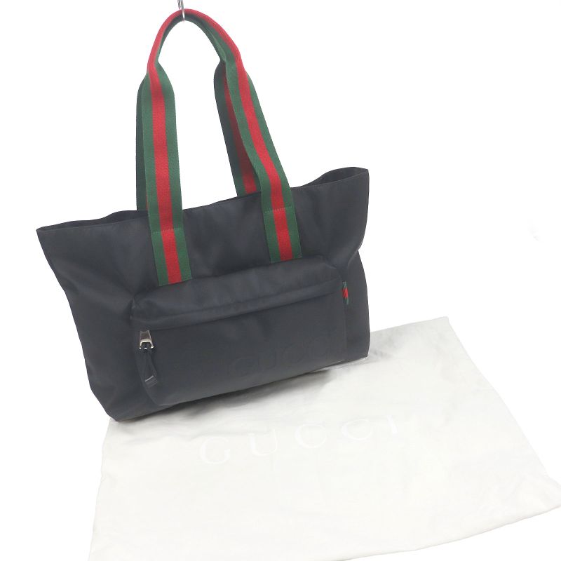 Gucci 802172 Nylon Sherry Line Webline Large Logo Tote Bag Black Storage With