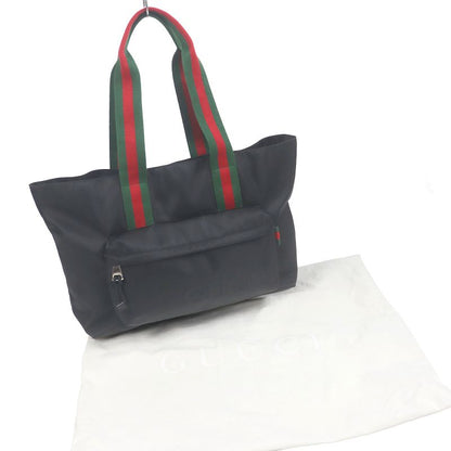 Gucci 802172 Nylon Sherry Line Webline Large Logo Tote Bag Black Storage With