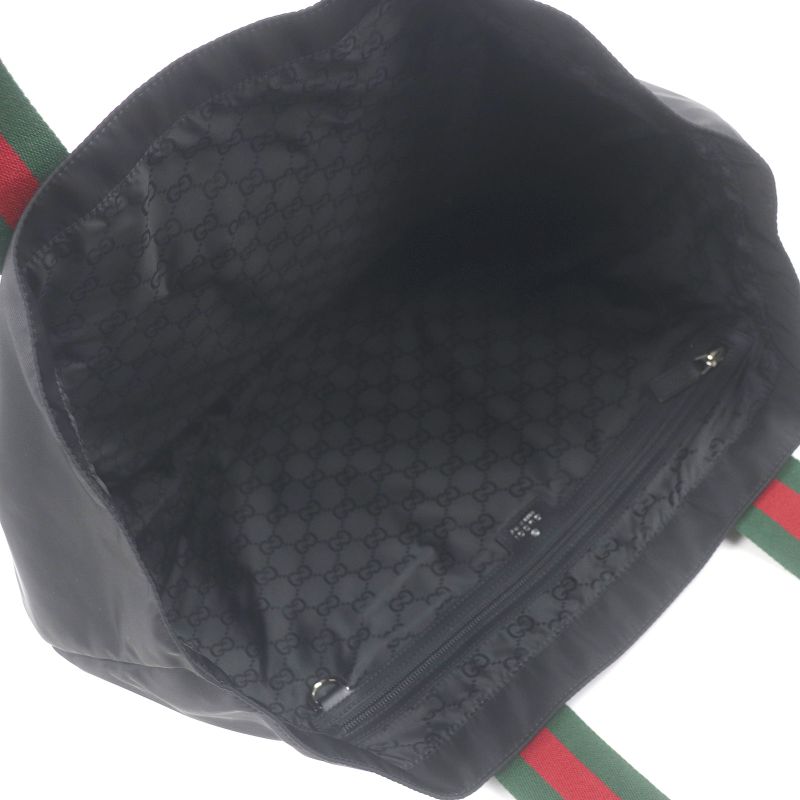 Gucci 802172 Nylon Sherry Line Webline Large Logo Tote Bag Black Storage With