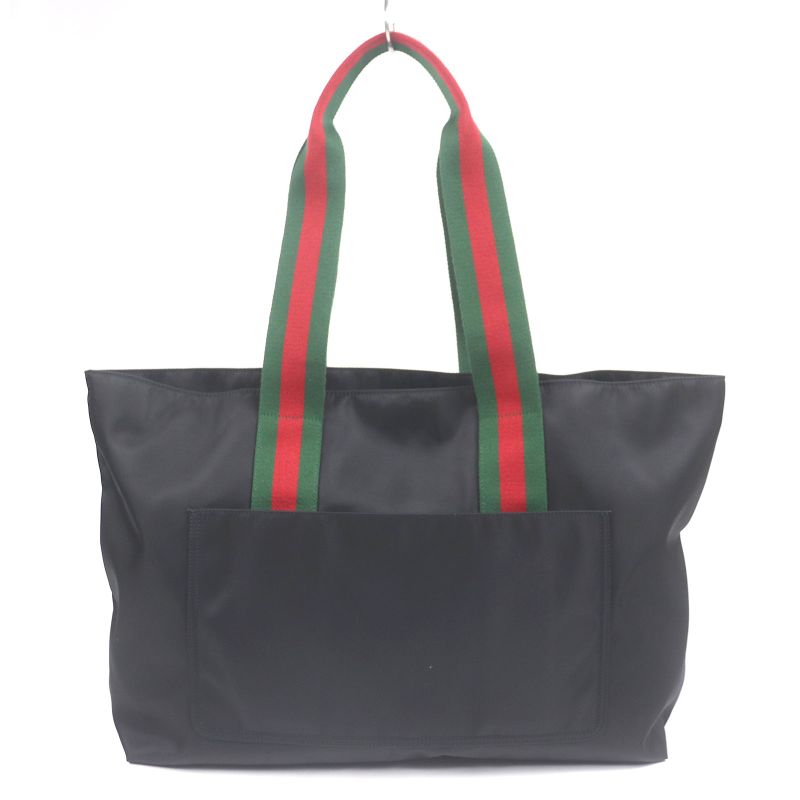 Gucci 802172 Nylon Sherry Line Webline Large Logo Tote Bag Black Storage With