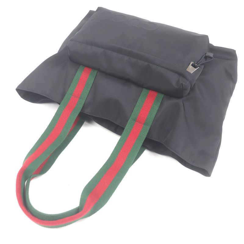 Gucci 802172 Nylon Sherry Line Webline Large Logo Tote Bag Black Storage With