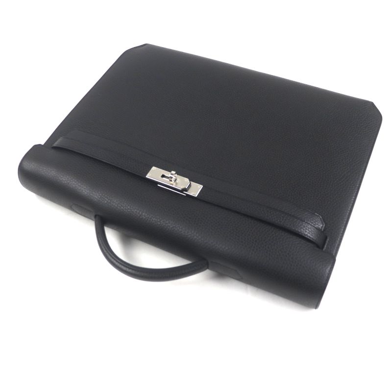 Hermes Kelly Depeche 36 Vaux Gallop De Hermes Silver Hardware Briefcase Black