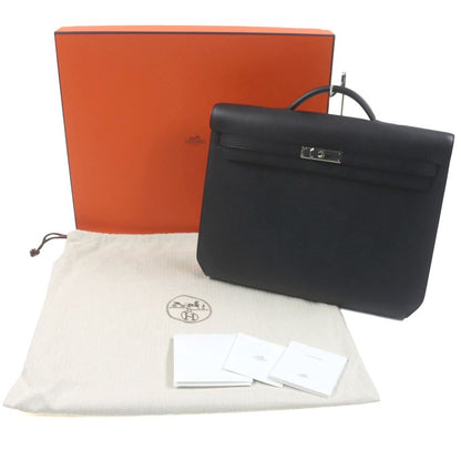 Hermes Kelly Depeche 36 Vaux Gallop De Hermes Silver Hardware Briefcase Black