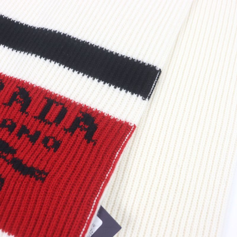 Prada Ums418 Cashmere 100% Tricolor Ribbed Knit Scarf With Logo Ivory Made In