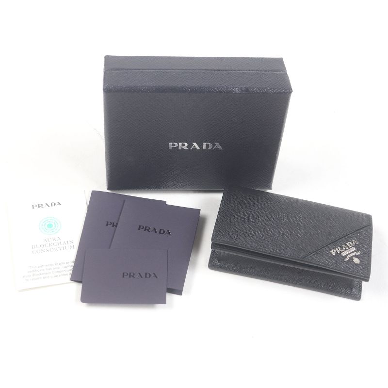 Prada 2mc122 Saffiano Leather Logo Silver Hardware Card Case Business Card