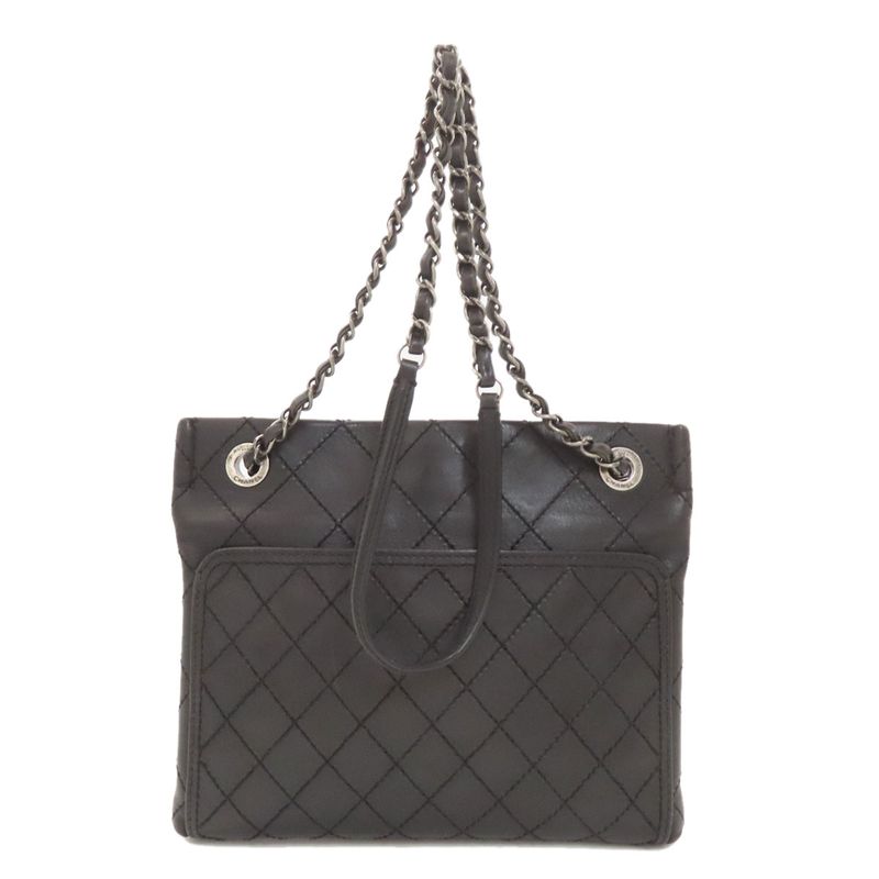 Chanel Matelasse Silver Hardware Shoulder Bag Calf Women