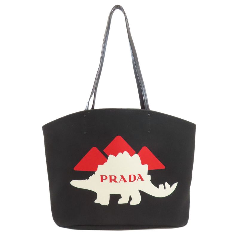 Prada Dinosaur Motif Tote Bag Canvas Women