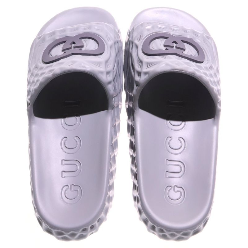 Gucci Interlocking G Rubber Sandals Flat Sandals Gray 770801