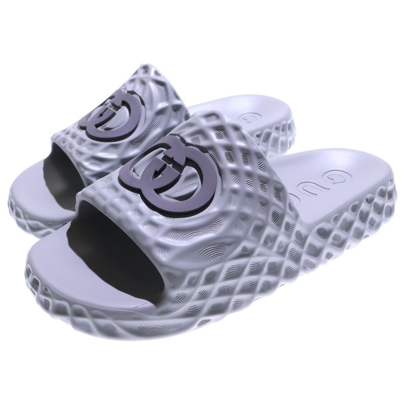 Gucci Interlocking G Rubber Sandals Flat Sandals Gray 770801