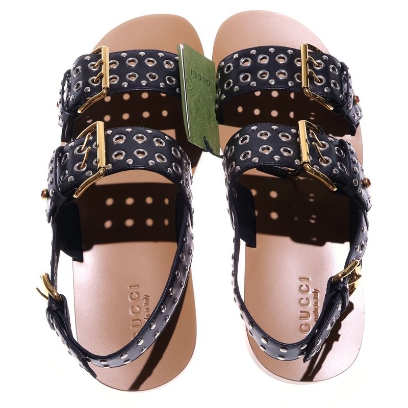 Gucci Embellished Leather Sandals Studded Rhinestone Belt One Strap Sandal