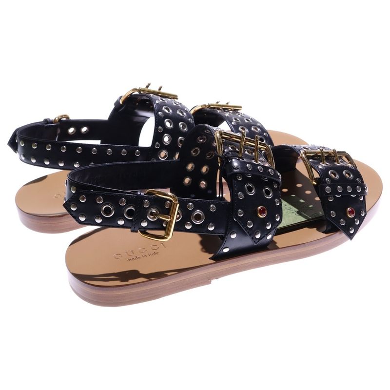Gucci Embellished Leather Sandals Studded Rhinestone Belt One Strap Sandal