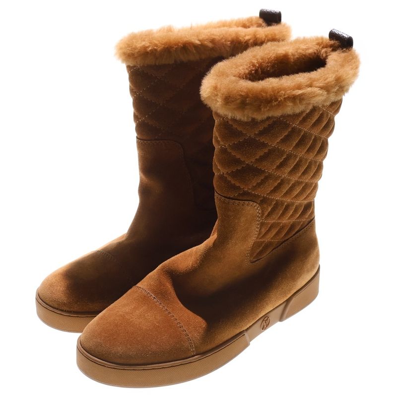 Louis Vuitton Suede Leather Monogram Quilted Boa Lining High Cut Short Boots