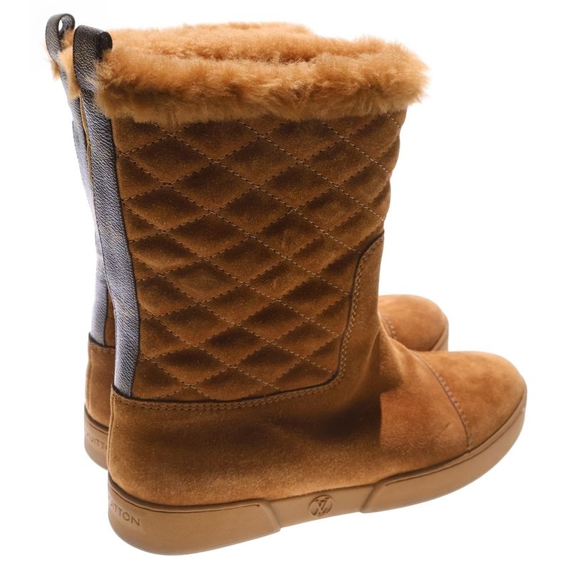 Louis Vuitton Suede Leather Monogram Quilted Boa Lining High Cut Short Boots