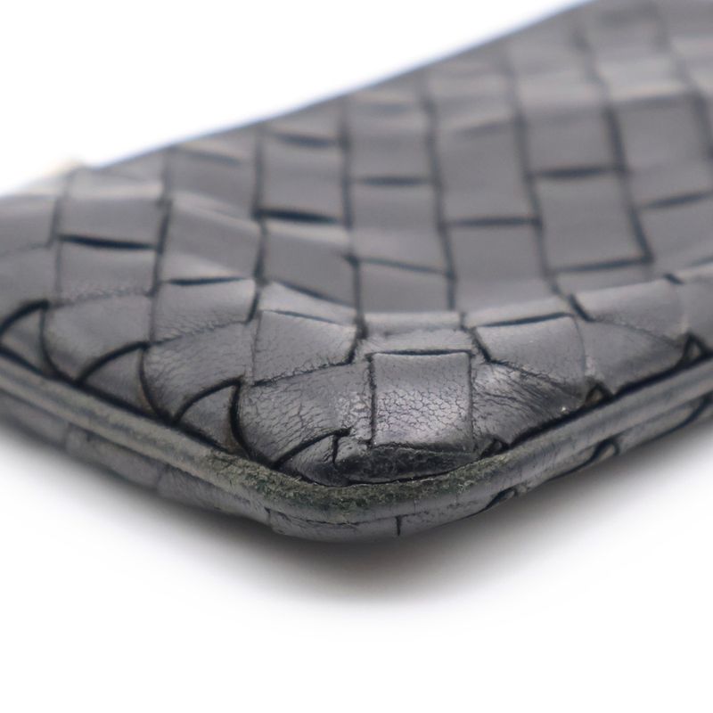 Bottega Veneta Intrecciato Key Case Pouch Coin Case Black Silver Hardware
