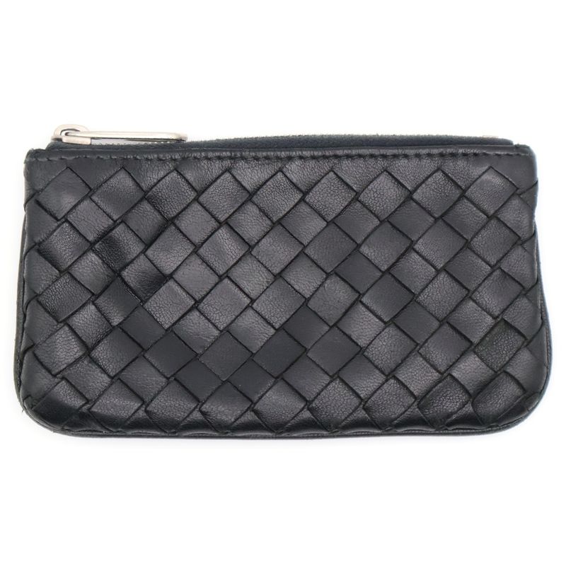 Bottega Veneta Intrecciato Key Case Pouch Coin Case Black Silver Hardware