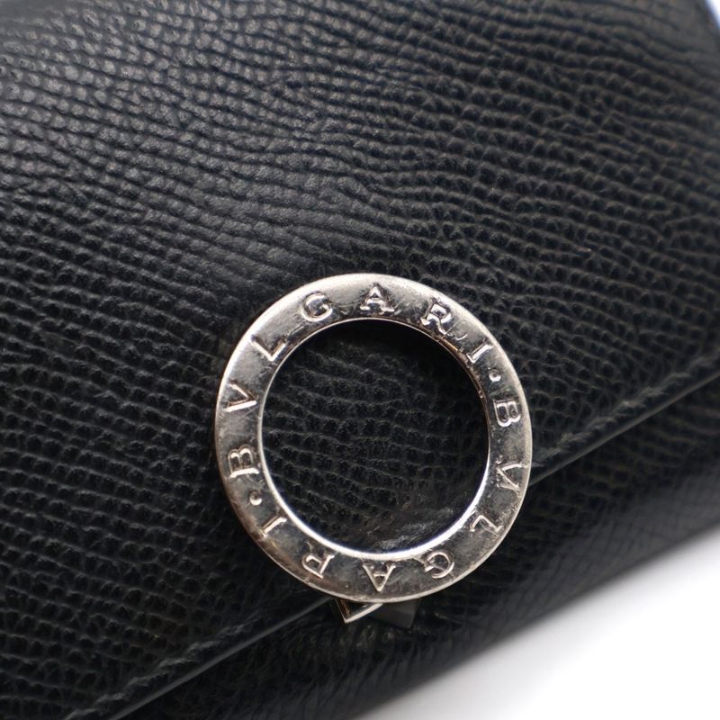 Bvlgari Logo Clip Bifold Coin Case Wallet Black