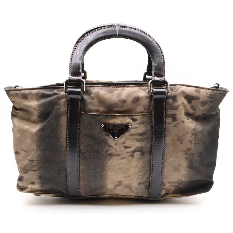 Prada NY ST Moire LUC All Over Pattern Nylon Handbag Brown Bn1052