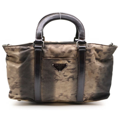 Prada NY ST Moire LUC All Over Pattern Nylon Handbag Brown Bn1052