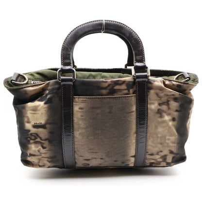 Prada NY ST Moire LUC All Over Pattern Nylon Handbag Brown Bn1052