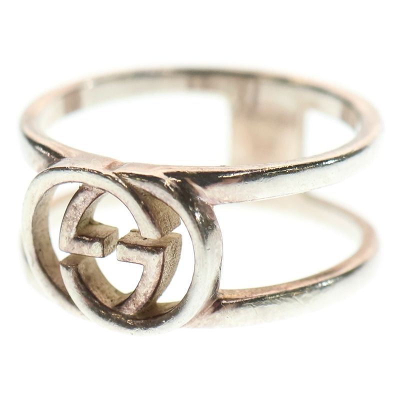 Gucci Interlocking G Logo Double Ring Silver Size 17 298036