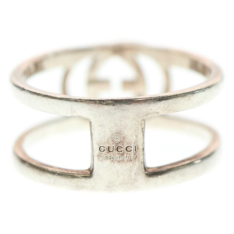 Gucci Interlocking G Logo Double Ring Silver Size 17 298036