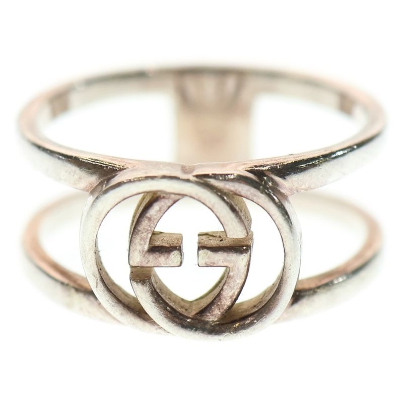 Gucci Interlocking G Logo Double Ring Silver Size 17 298036