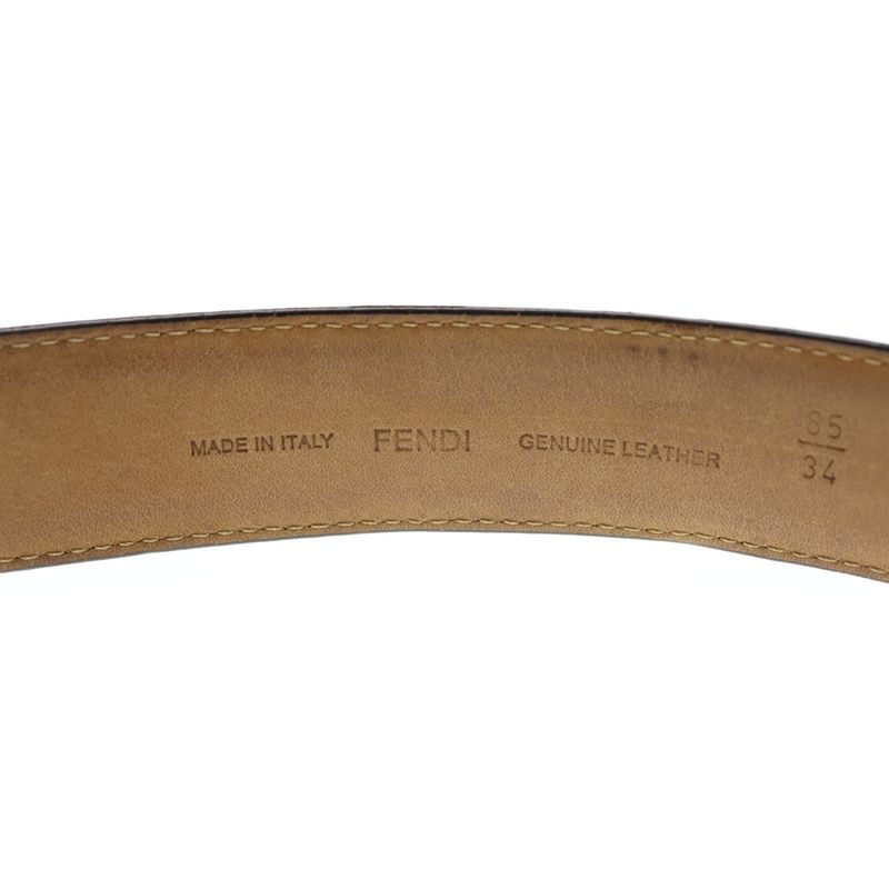 Fendi FF Buckle Belt Brown Leather Silver Hardware