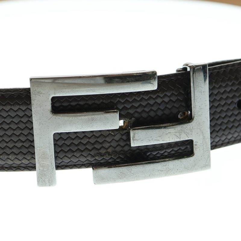 Fendi FF Buckle Belt Brown Leather Silver Hardware