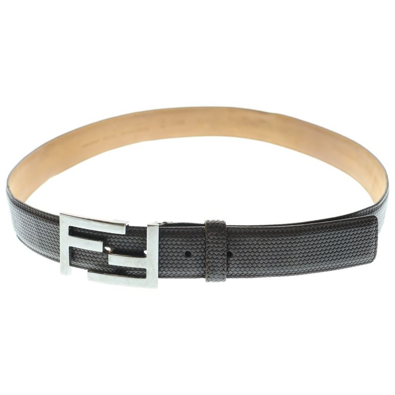 Fendi FF Buckle Belt Brown Leather Silver Hardware