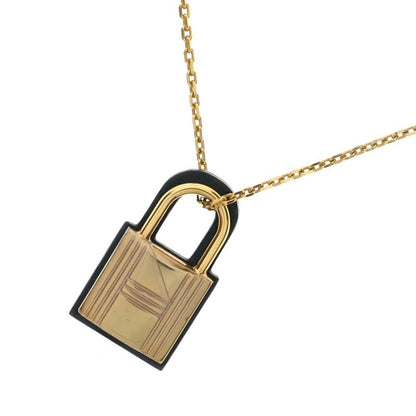 Hermes Eau Kelly Cannadier Motif Chain Leather Necklace Gold/black Stamped Z