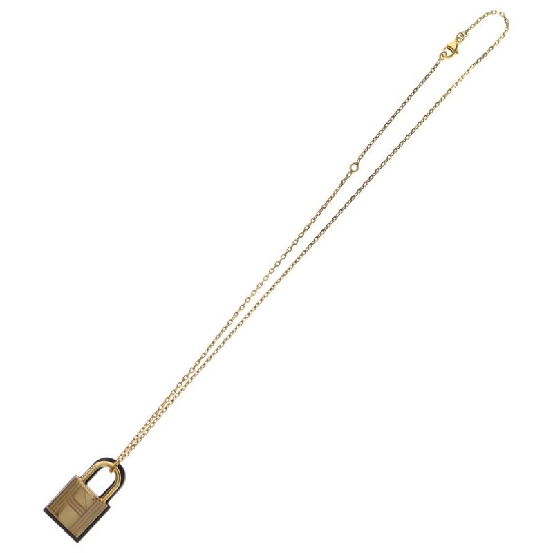 Hermes Eau Kelly Cannadier Motif Chain Leather Necklace Gold/black Stamped Z