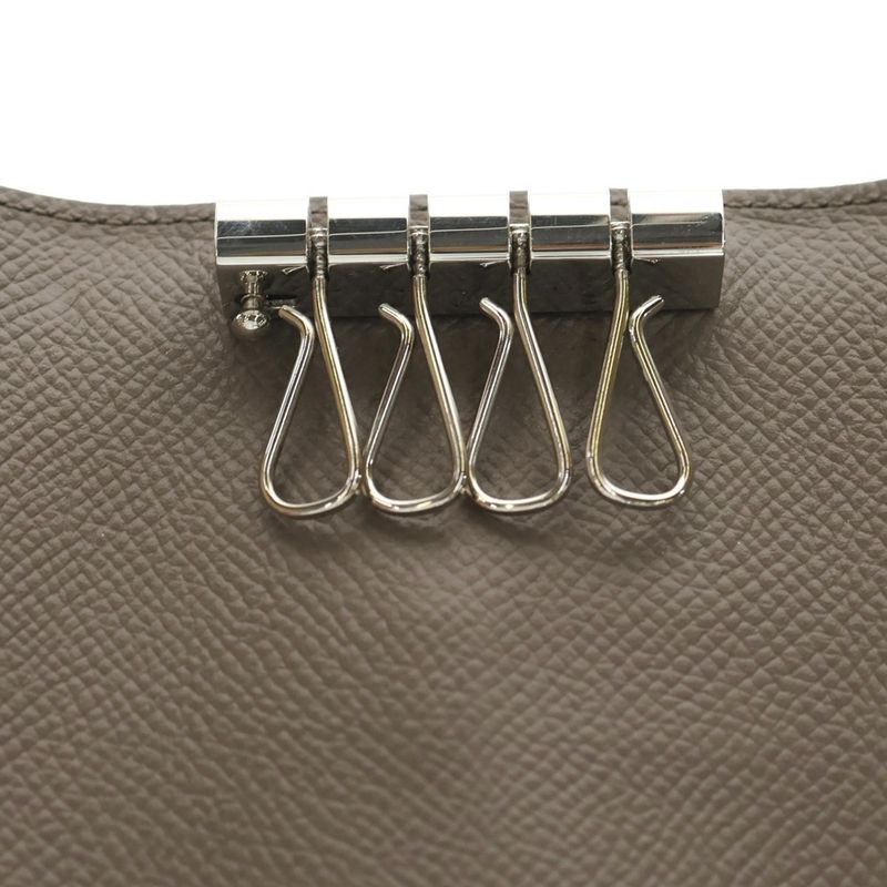 Hermes Bearn H Logo Epson Leather Etan 4-ring Key Case Silver Hardware Beige