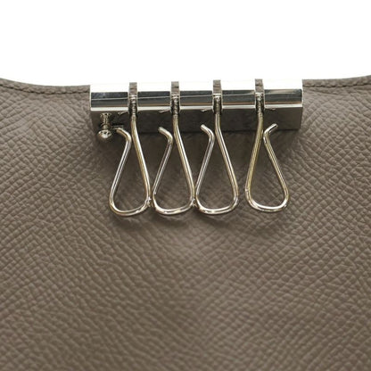 Hermes Bearn H Logo Epson Leather Etan 4-ring Key Case Silver Hardware Beige