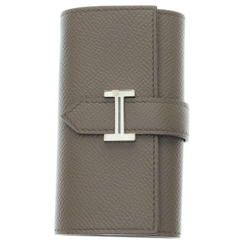 Hermes Bearn H Logo Epson Leather Etan 4-ring Key Case Silver Hardware Beige