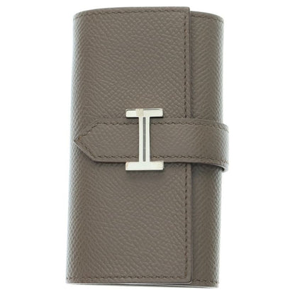 Hermes Bearn H Logo Epson Leather Etan 4-ring Key Case Silver Hardware Beige