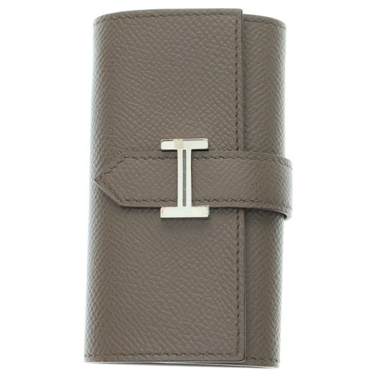 Hermes Bearn H Logo Epson Leather Etan 4-ring Key Case Silver Hardware Beige