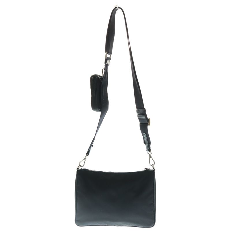 Prada Re-nylon Triangle Logo Plate Saffiano Leather Shoulder Bag Silver