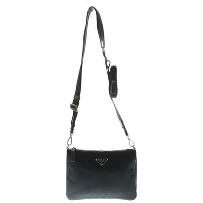 Prada Re-nylon Triangle Logo Plate Saffiano Leather Shoulder Bag Silver