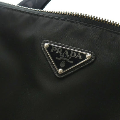Prada Re-nylon Triangle Logo Plate Saffiano Leather Shoulder Bag Silver