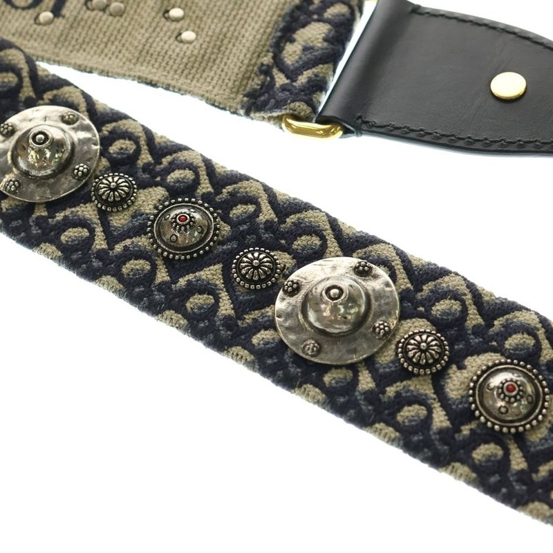 Christian Dior Oblique Shoulder Strap Navy Canvas Gold Hardware