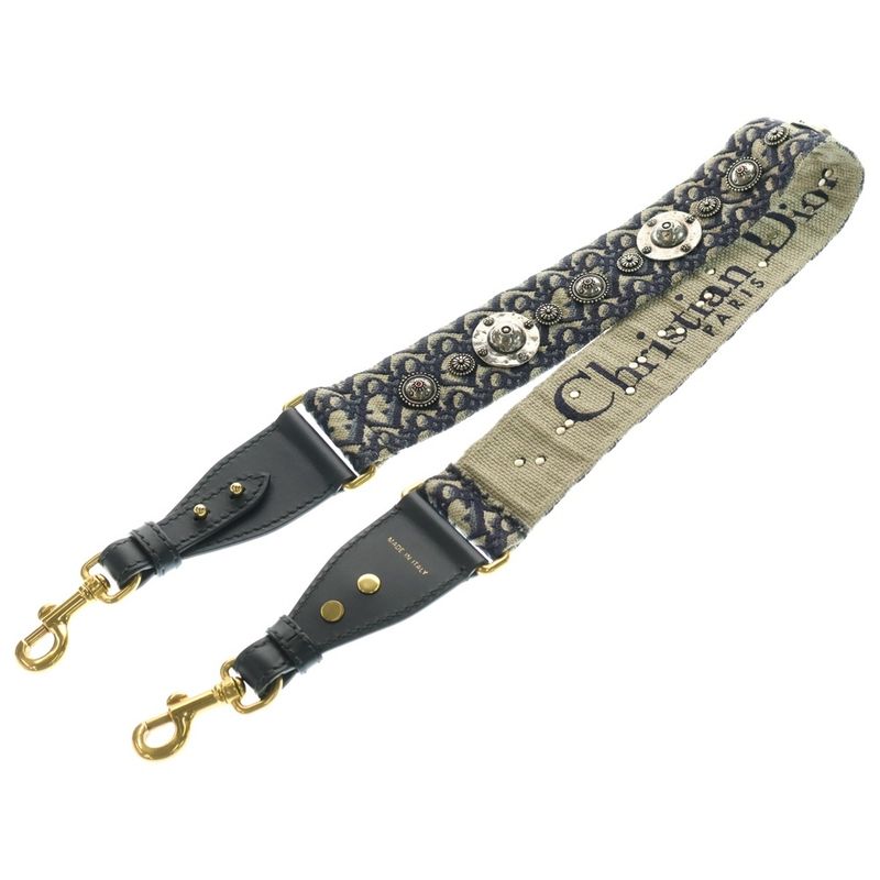 Christian Dior Oblique Shoulder Strap Navy Canvas Gold Hardware